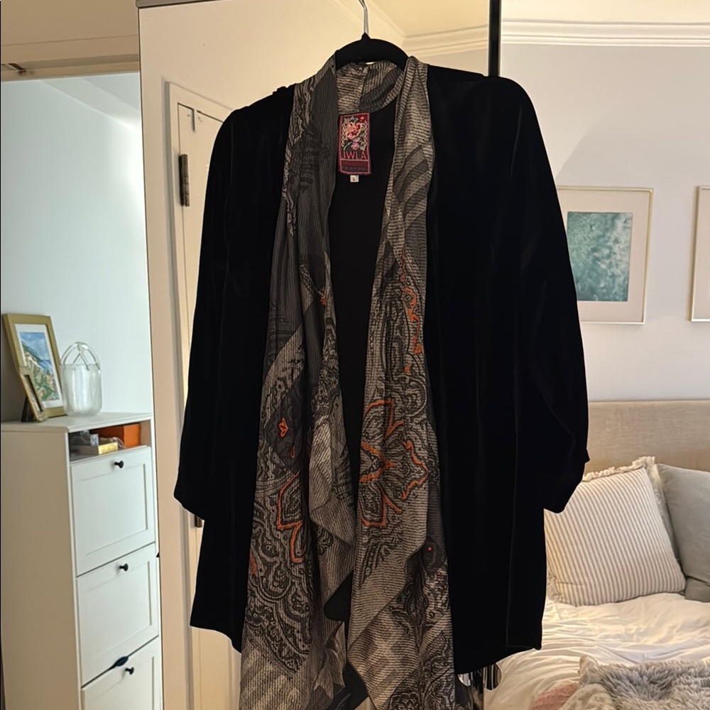Johnny Was Black Velvet kimono with Paisley Scarf